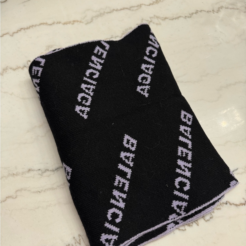 Balenciaga Lavender and Black Logo Scarf
